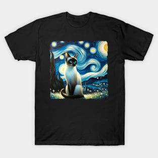 Siamese Starry Night Inspired - Artistic Cat T-Shirt